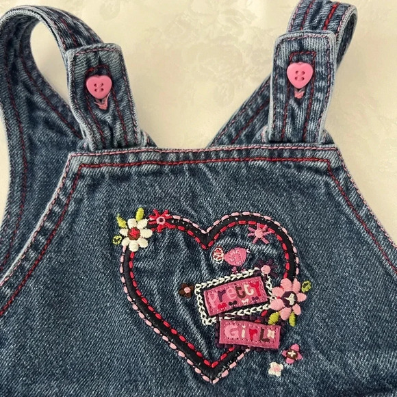 George Denim Overalls Embroidered Heart “Pretty Girl” | Size 12M - Picture 2 of 5